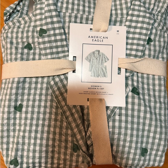American Eagle Outfitters Other - American Eagle Outfitters Green and White seersucker with hearts  Pajama Set